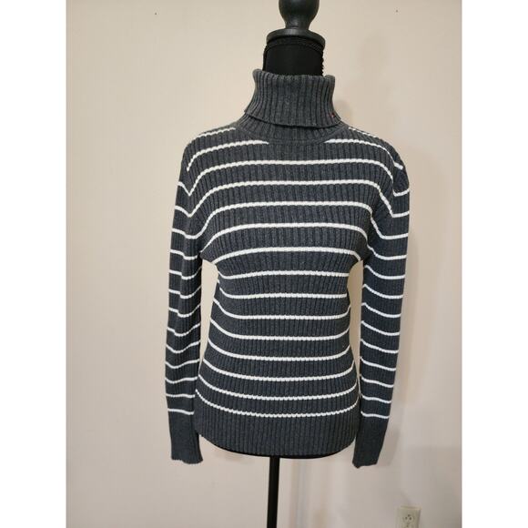 Tommy Hilfiger Sweaters - Tommy Hilfiger Women's Size Large Grey & White Striped Sweater
